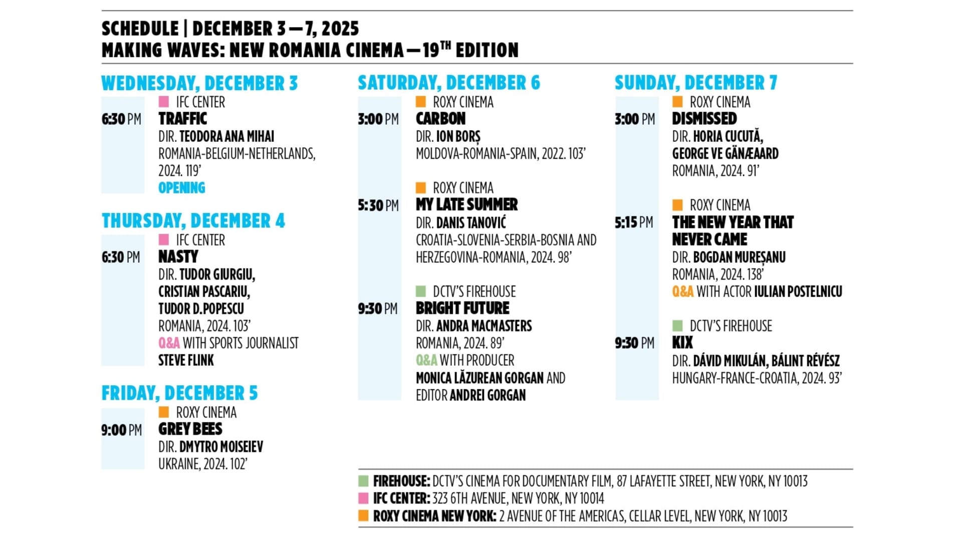 Schedule | Making Waves: New Romanian Cinema - 19th edition